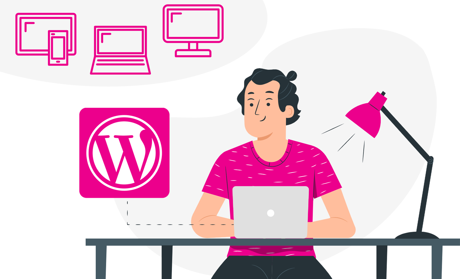 Persona che lavora su un sito WordPress con codice e interfaccia visibili.